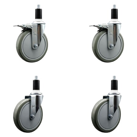 Service Caster 6'' Gray Poly Swivel 1-3/8'' Expanding Stem Caster Set 2 Total Lock Brakes, 4PK SCC-EXTTL20S614-PPUB-2-S-2-138